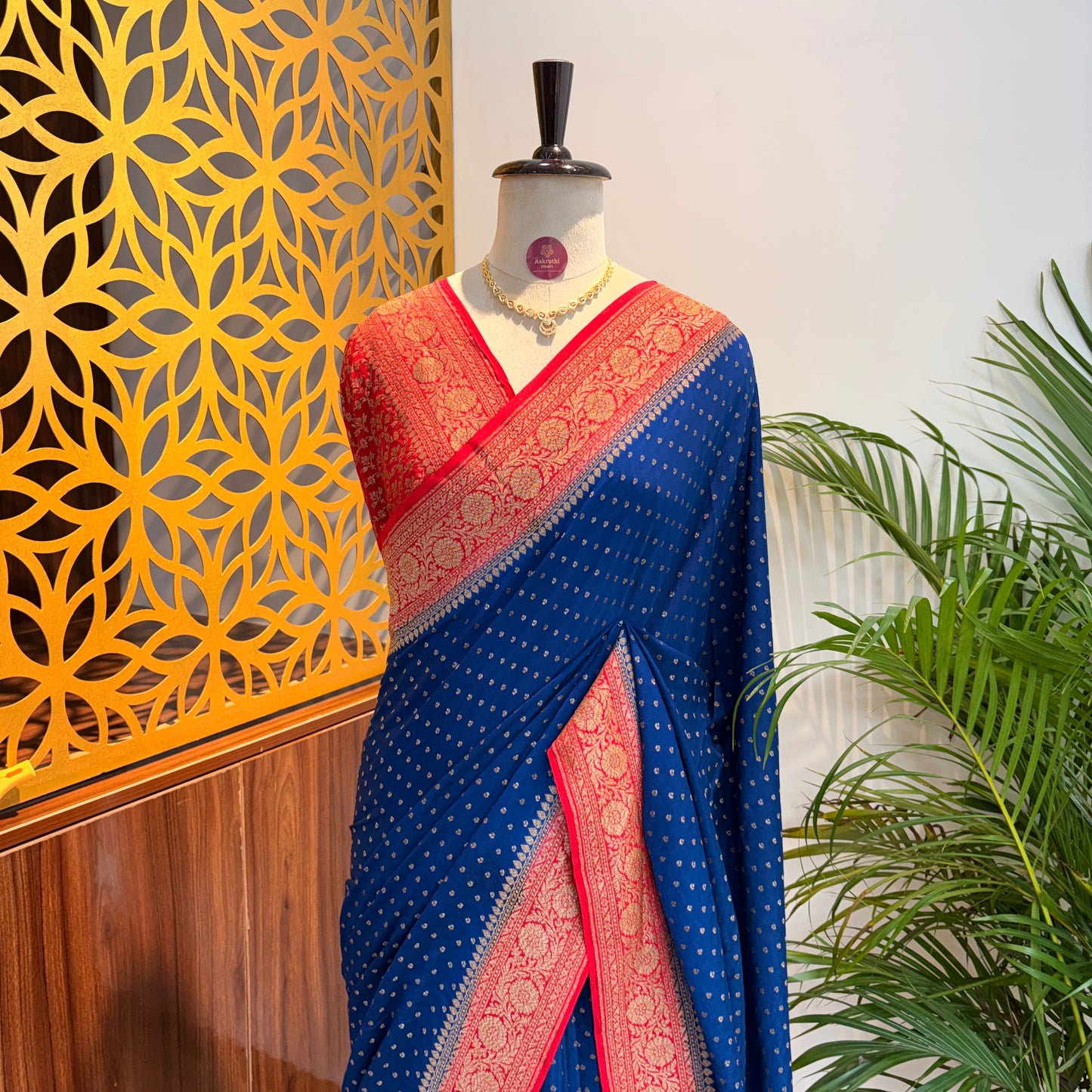 Ink Blue Banarasi Pure Crepe Saree