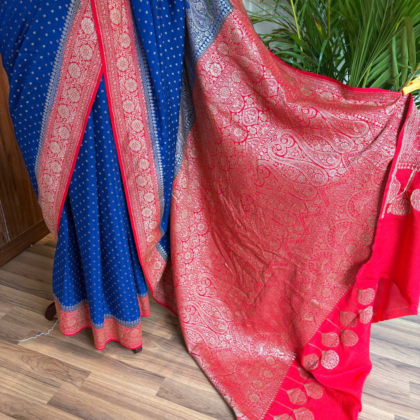 Ink Blue Banarasi Pure Crepe Saree