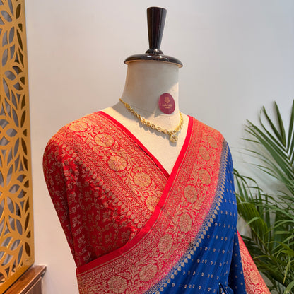 Ink Blue Banarasi Pure Crepe Saree