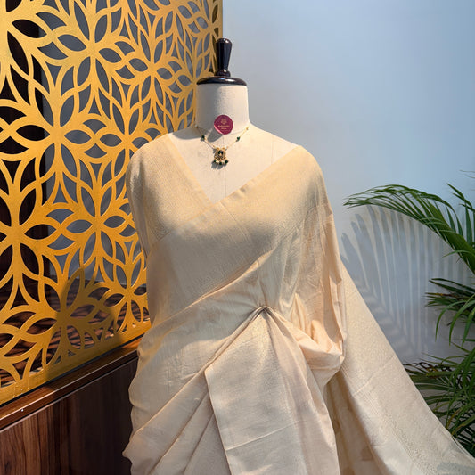 Cream Banarasi Semi Matka Silk Saree