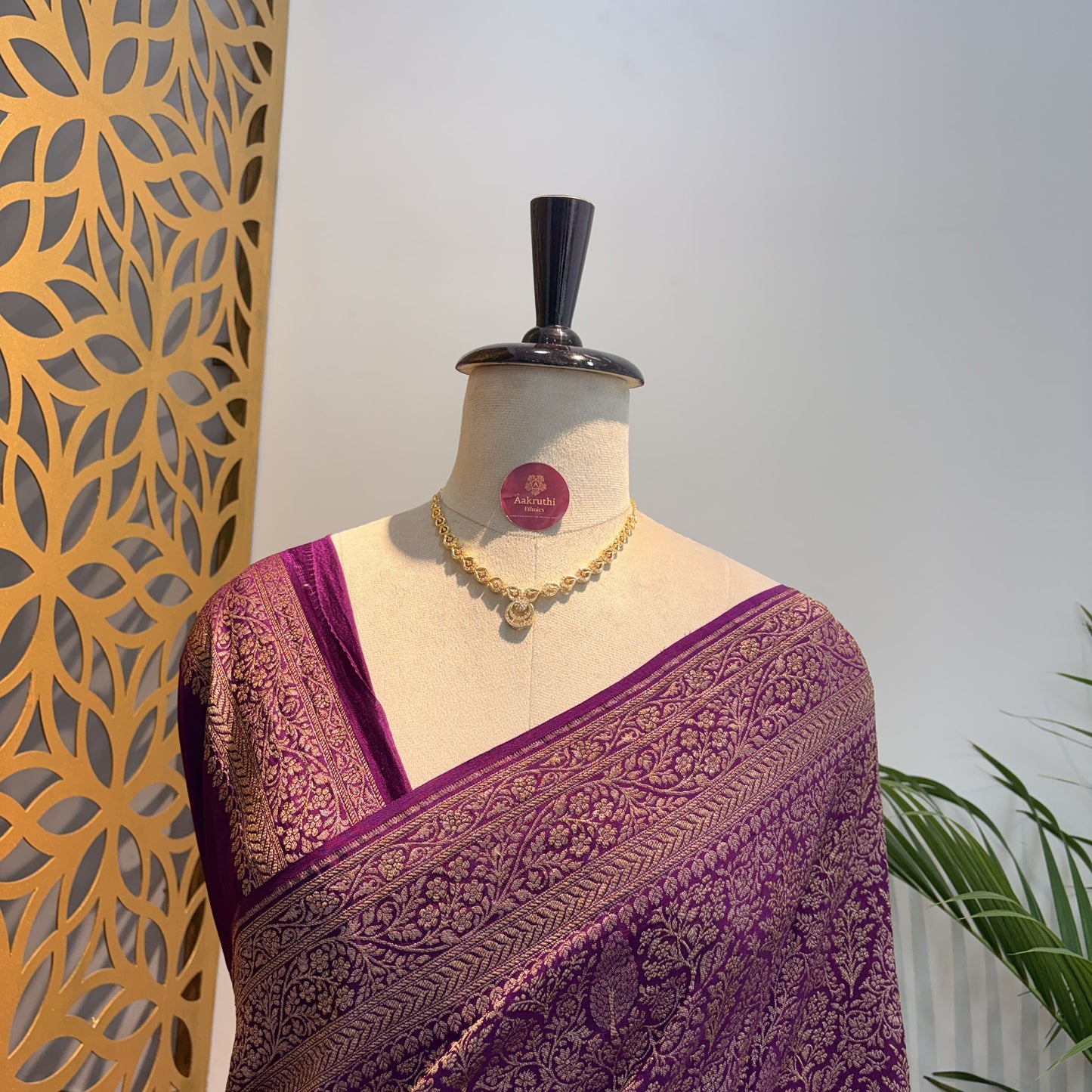 Purple Banarasi Pure Crepe Brocade Saree