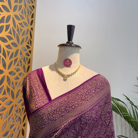Purple Banarasi Pure Crepe Brocade Saree