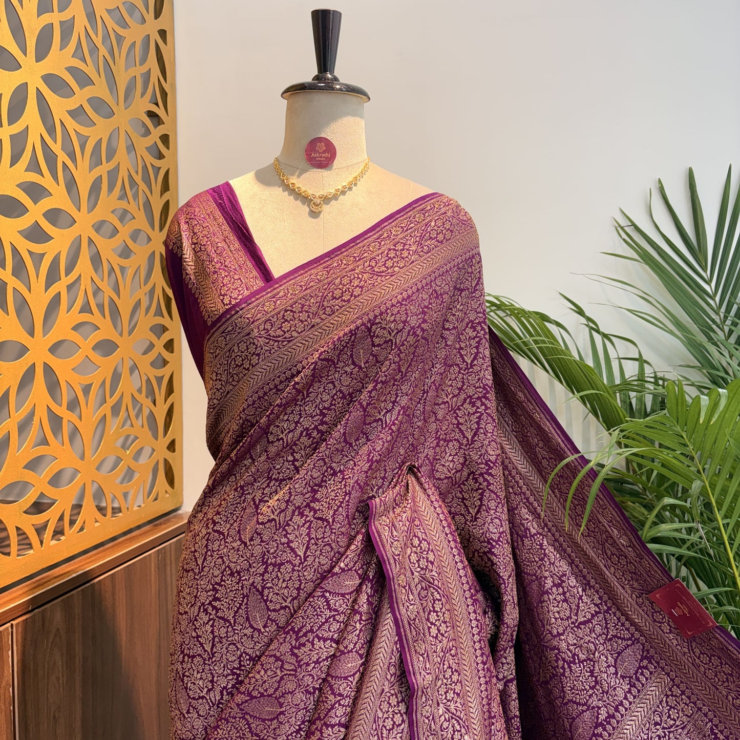 Purple Banarasi Pure Crepe Brocade Saree