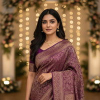 Purple Banarasi Pure Crepe Brocade Saree