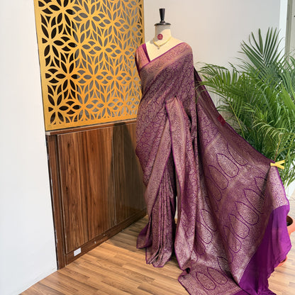 Purple Banarasi Pure Crepe Brocade Saree