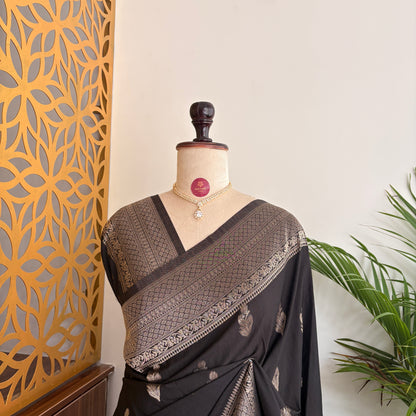 Black Banarasi Semi Matka Silk Saree