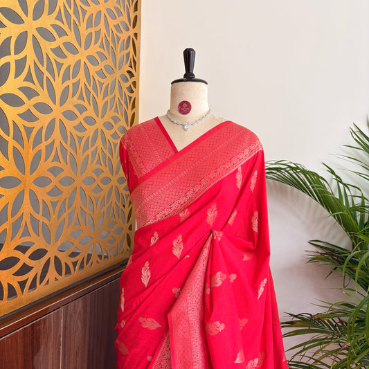 Dark Pink Banarasi Semi Matka Silk Saree