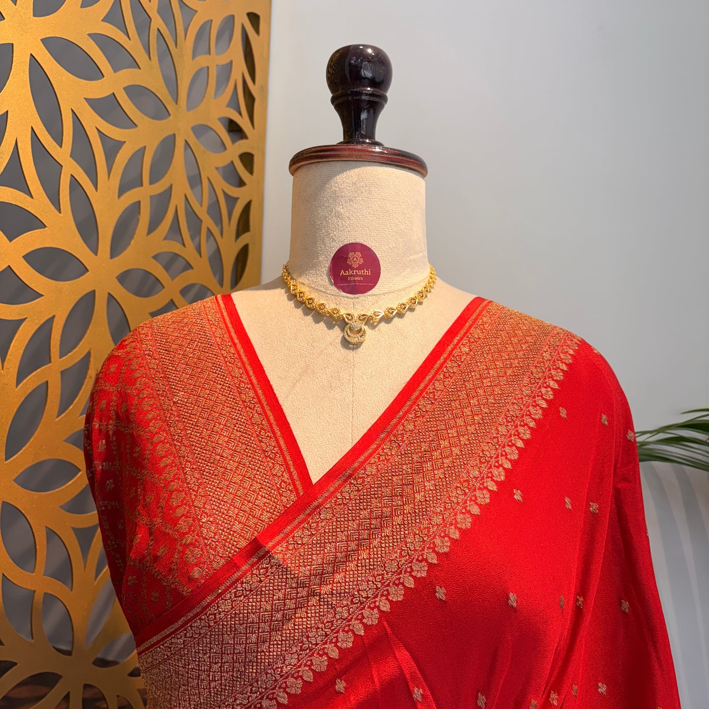 Rust Orange Banarasi Pure Crepe Saree