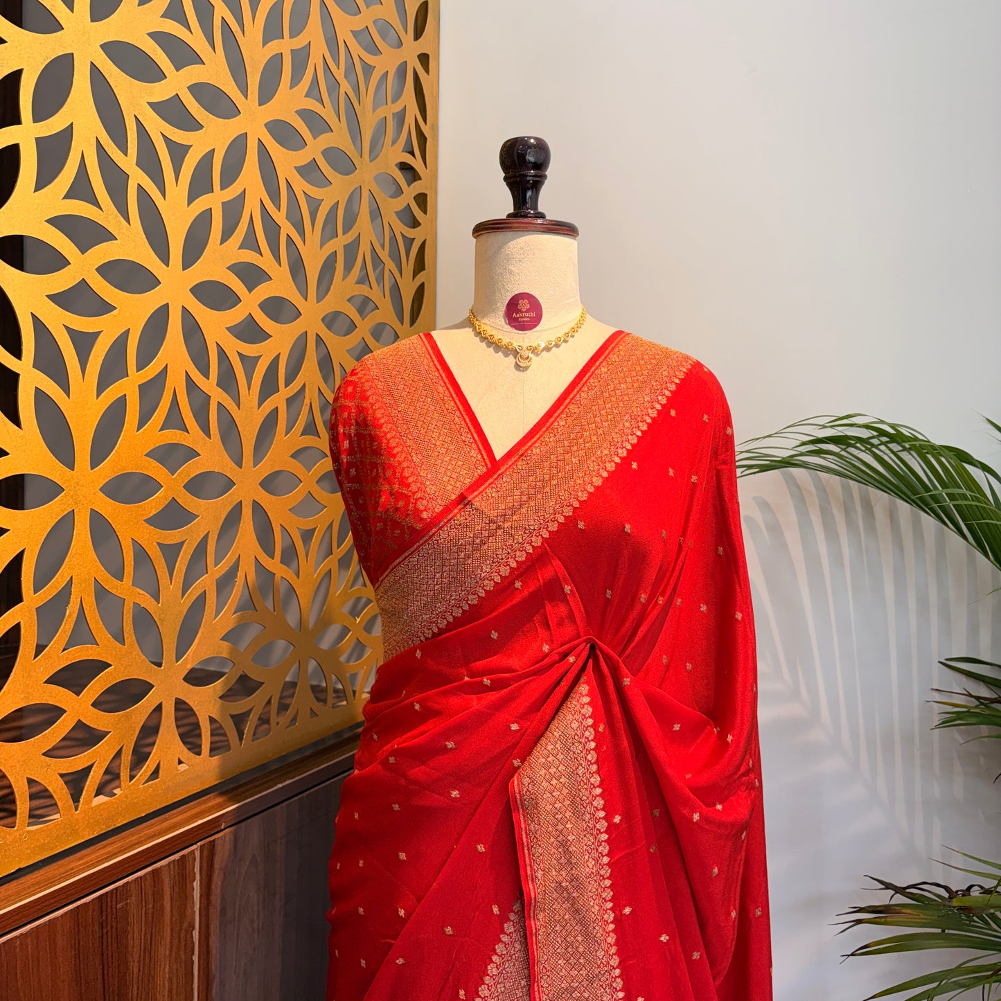 Rust Orange Banarasi Pure Crepe Saree