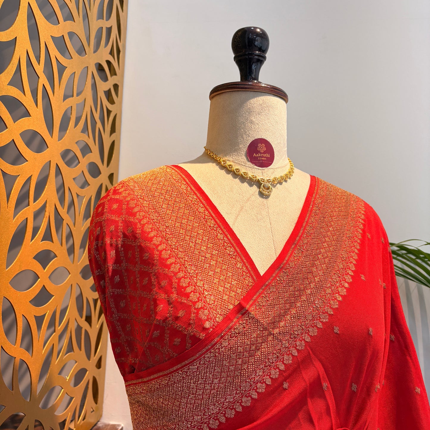 Rust Orange Banarasi Pure Crepe Saree