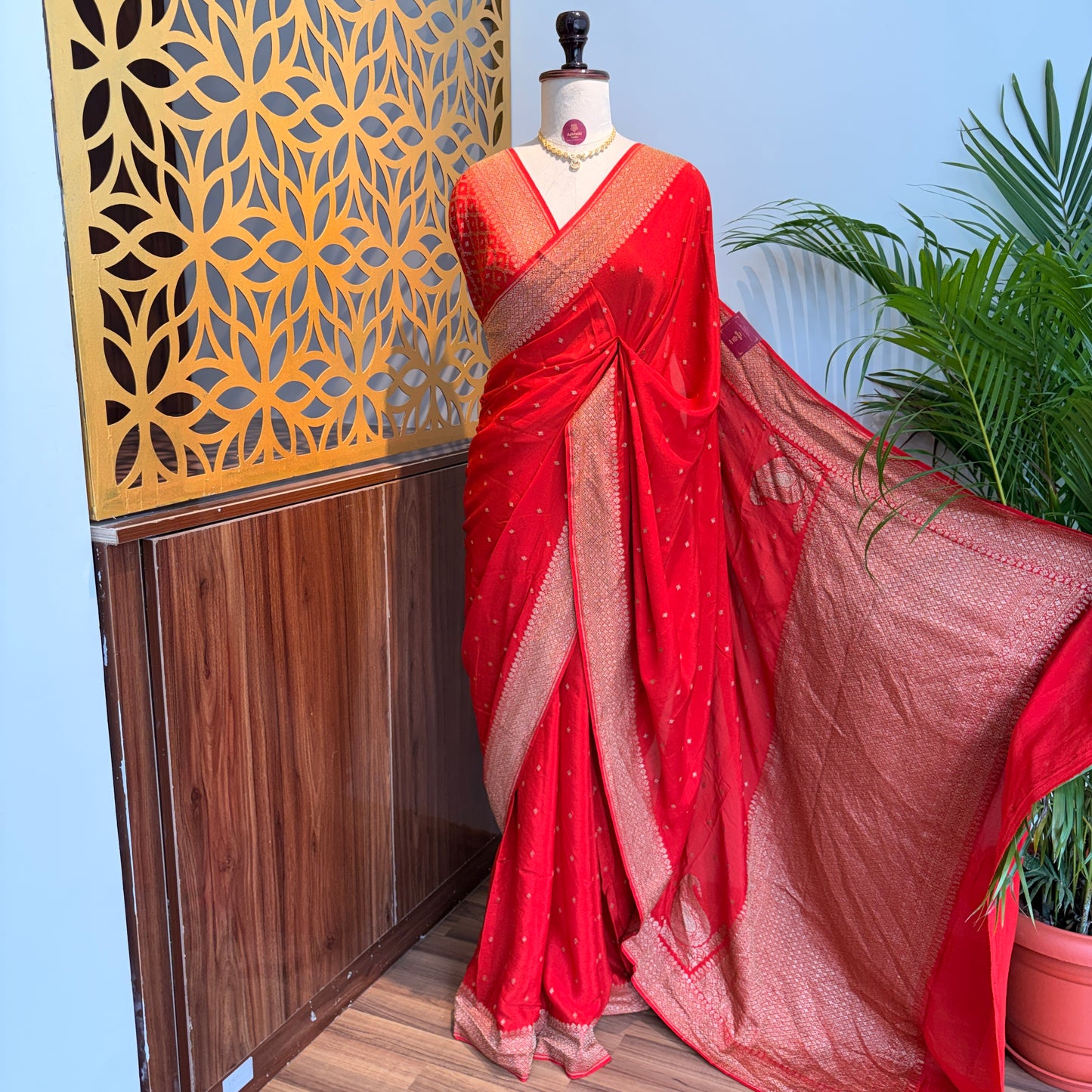 Rust Orange Banarasi Pure Crepe Saree
