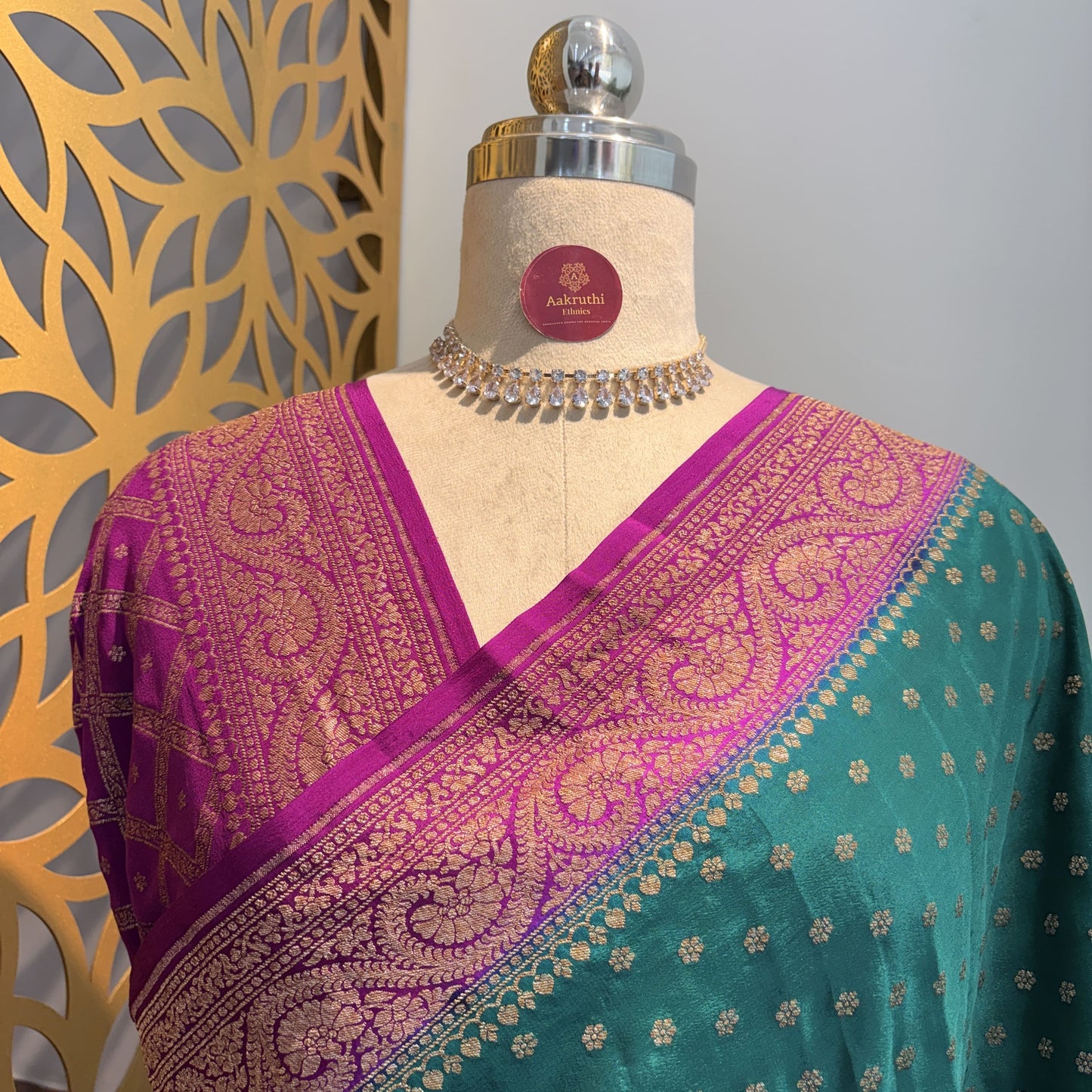 Rama Green Banarasi Pure Crepe Saree