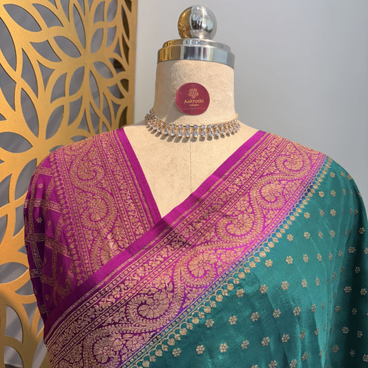 Rama Green Banarasi Pure Crepe Saree