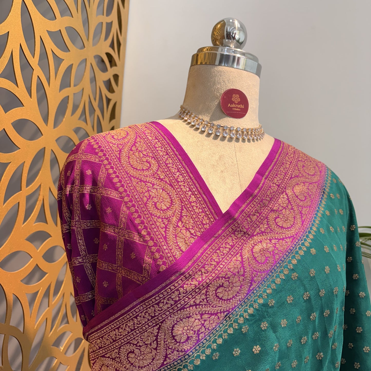 Rama Green Banarasi Pure Crepe Saree