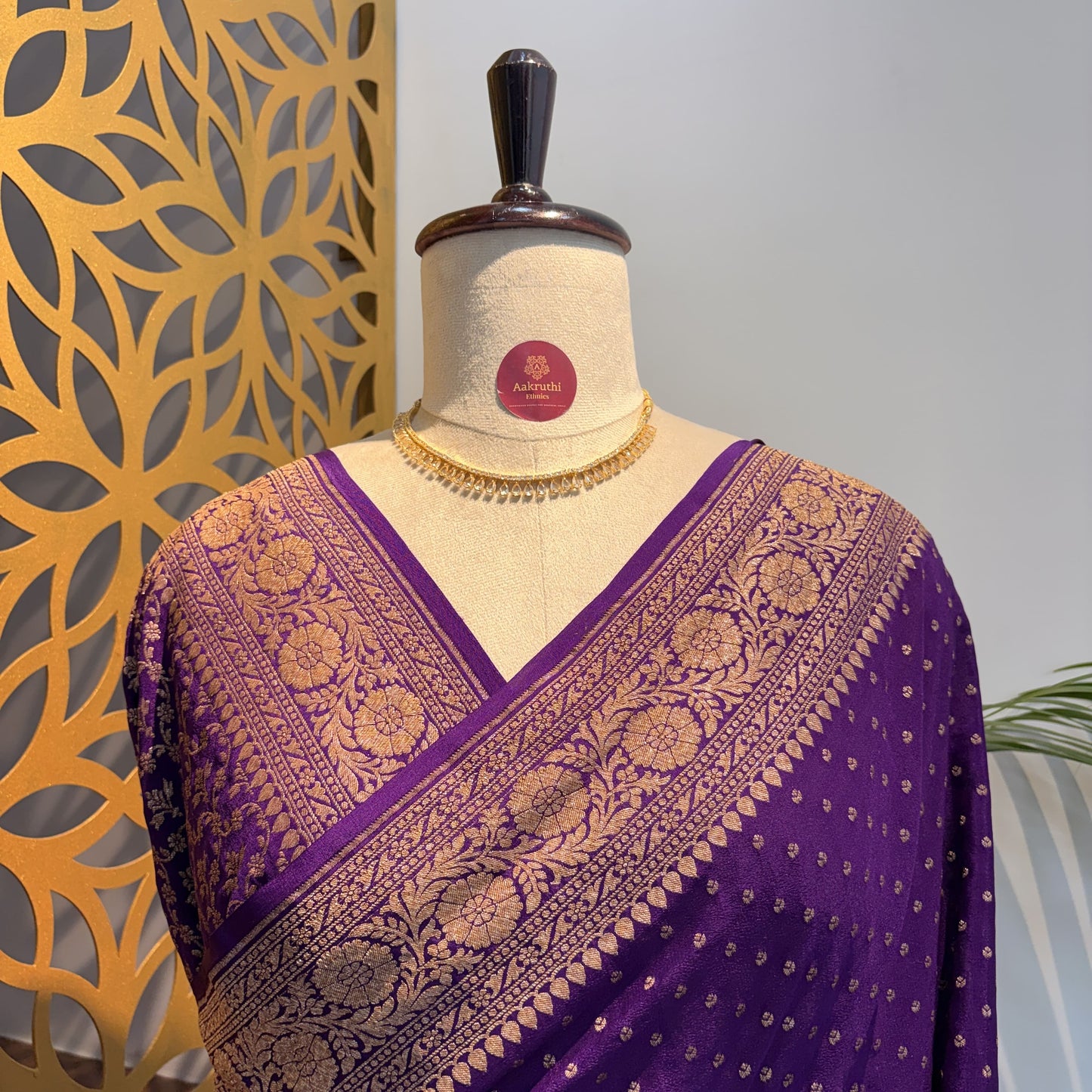 Purple Banarasi Pure Crepe Saree
