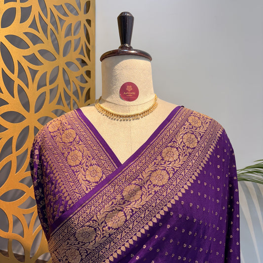 Purple Banarasi Pure Crepe Saree