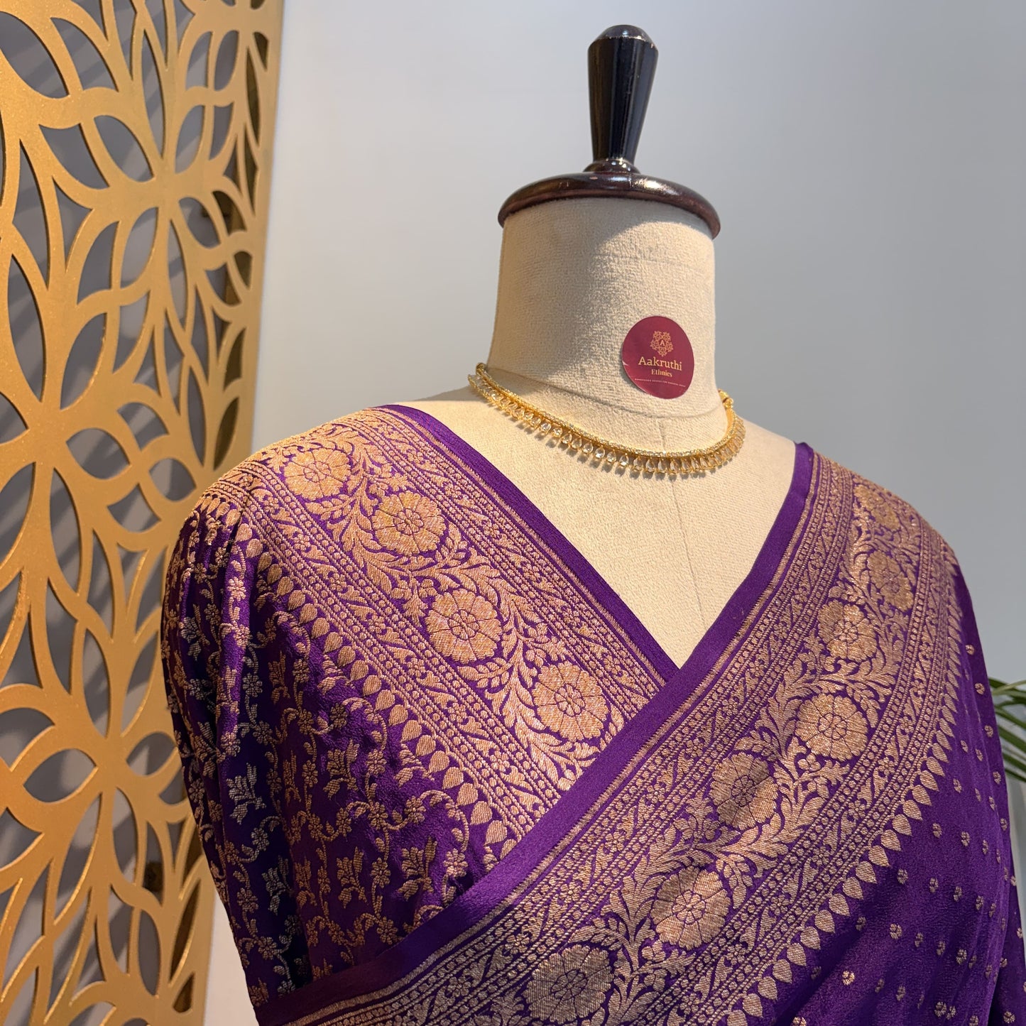 Purple Banarasi Pure Crepe Saree