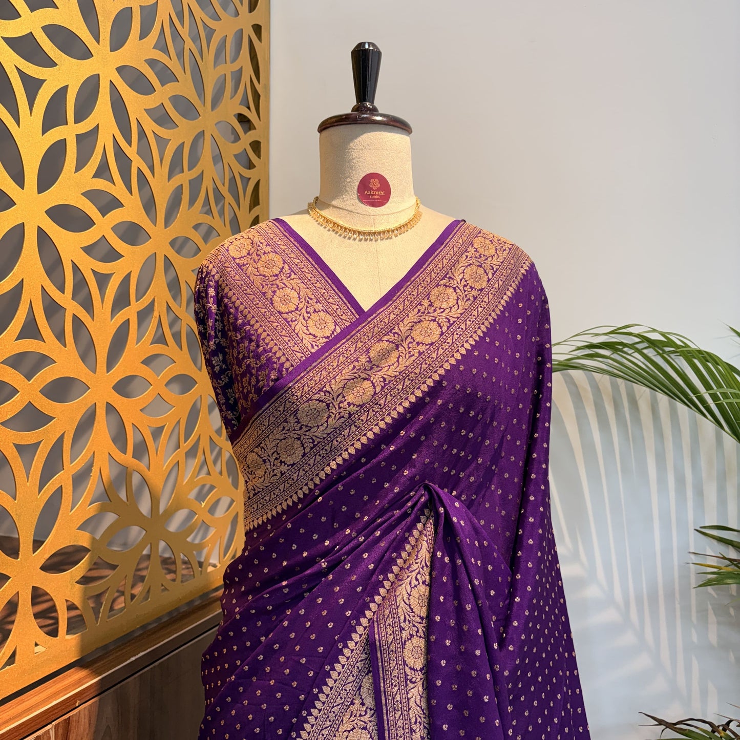 Purple Banarasi Pure Crepe Saree