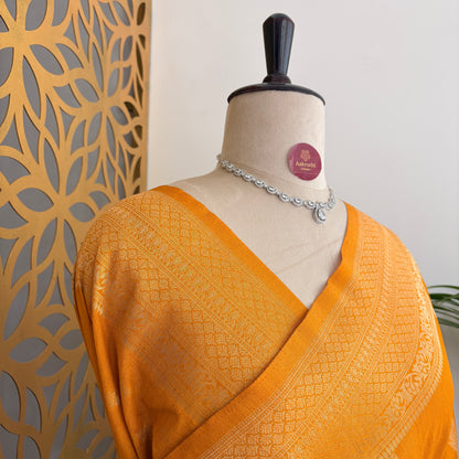 Yellow Banarasi Semi Matka Silk Saree
