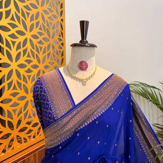 Royal Blue Banarasi Pure Crepe Saree