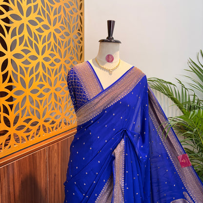 Royal Blue Banarasi Pure Crepe Saree