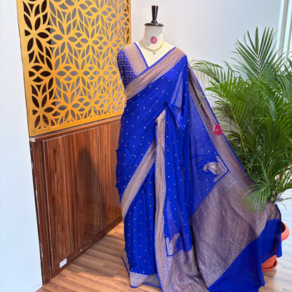 Royal Blue Banarasi Pure Crepe Saree