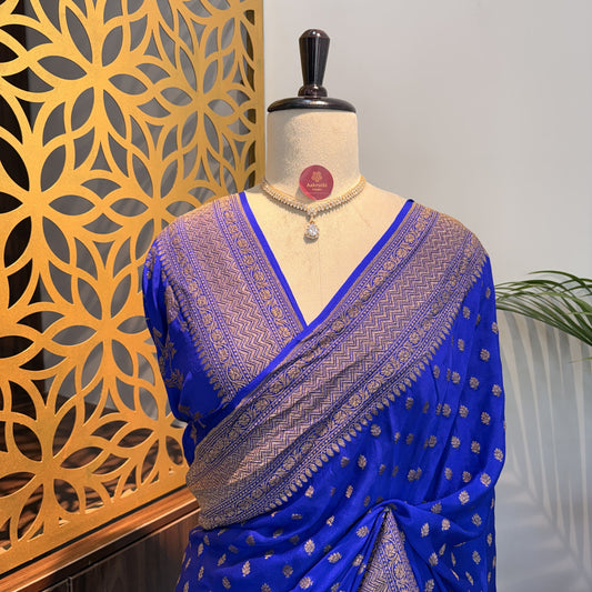 Royal Blue Banarasi Pure Crepe Saree