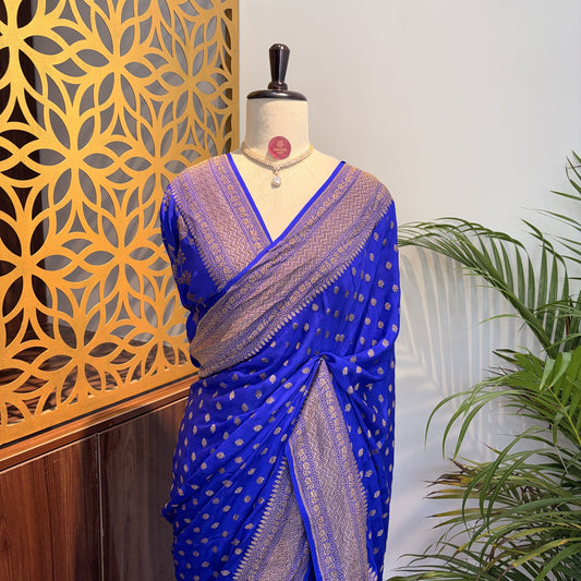 Royal Blue Banarasi Pure Crepe Saree
