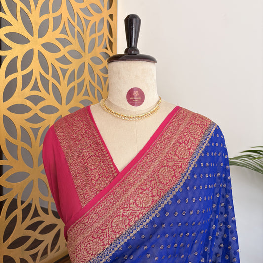 Blue Pure Khaddi Georgette Banarasi Saree