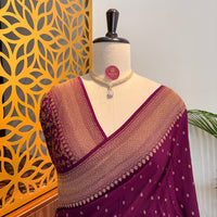 Wine Banarasi Pure Crepe Saree