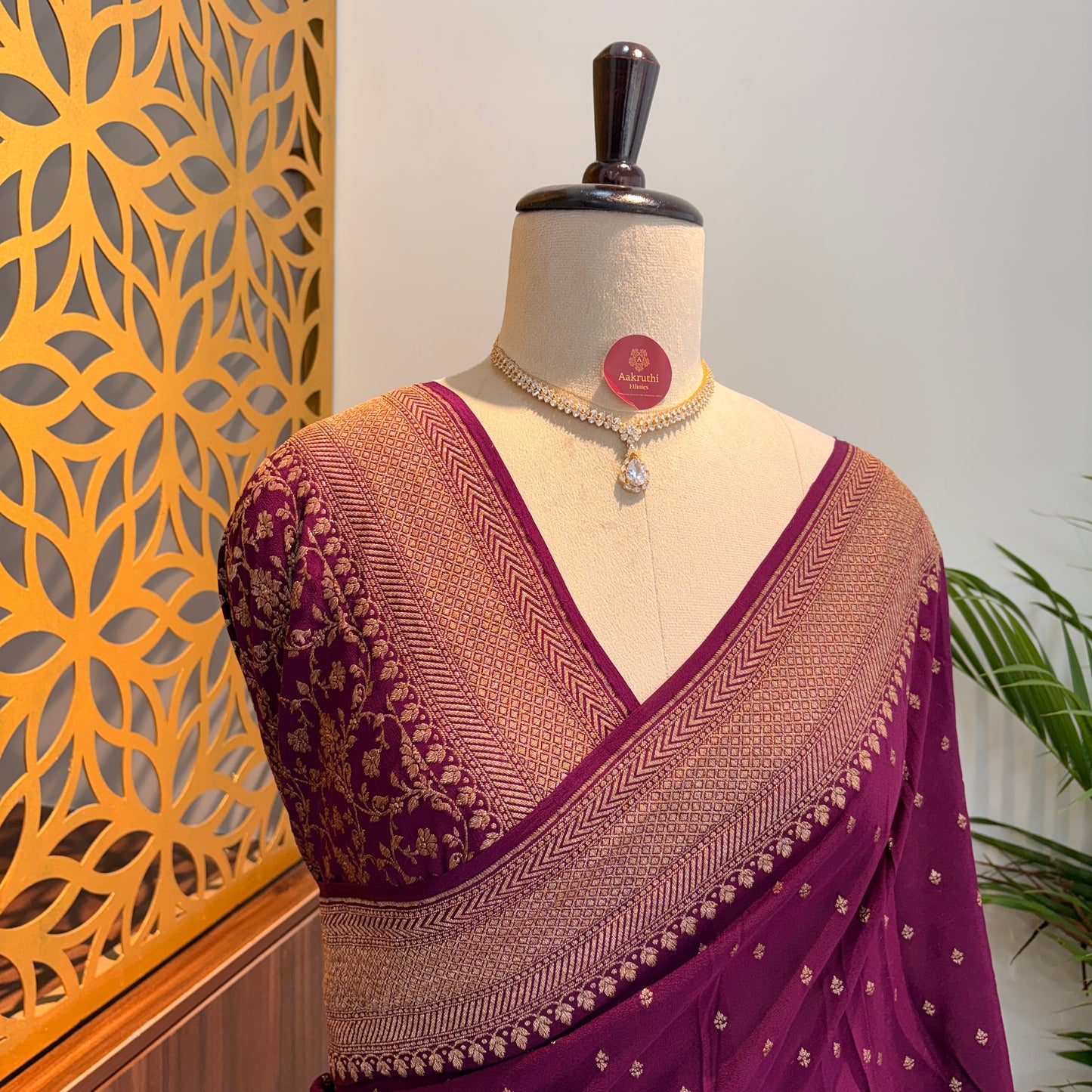 Wine Banarasi Pure Crepe Saree