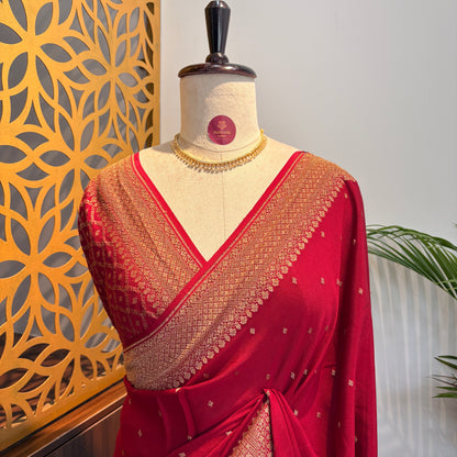Maroon Banarasi Pure Crepe Saree
