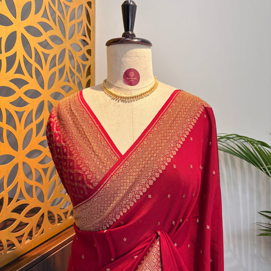 Maroon Banarasi Pure Crepe Saree