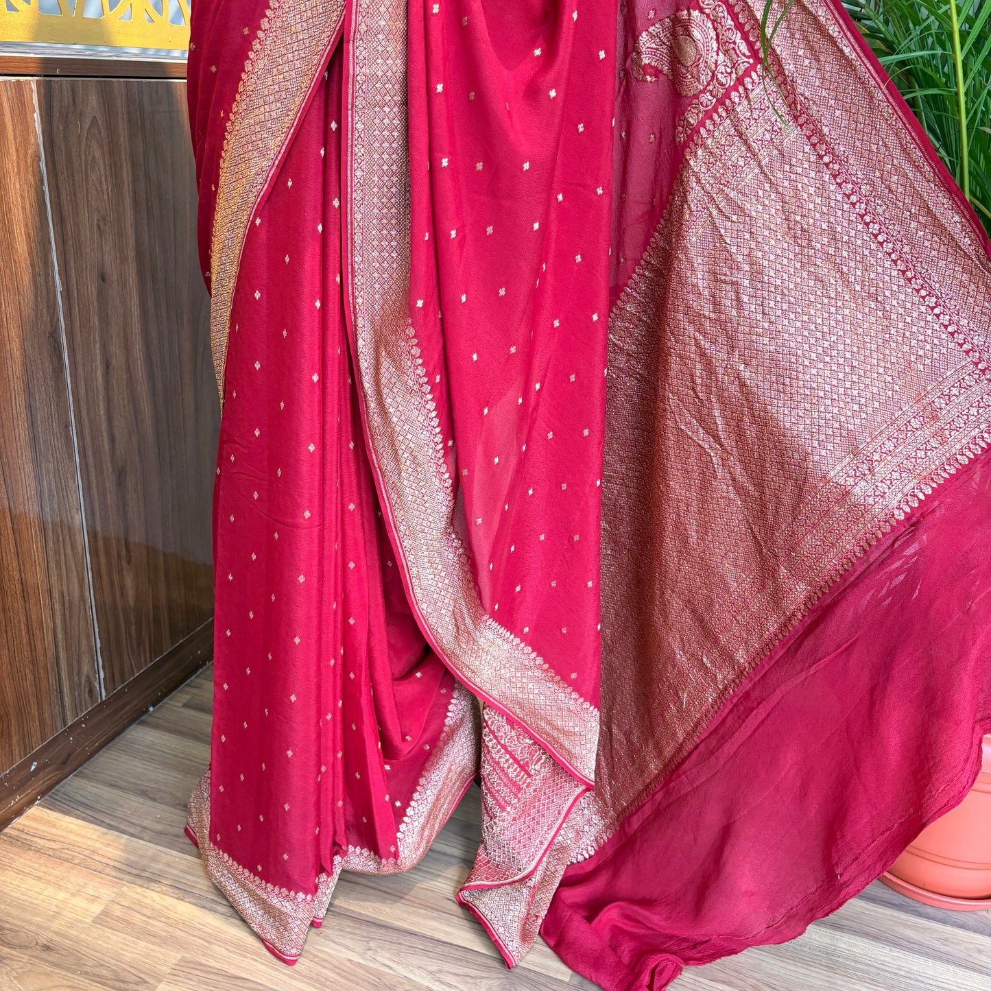 Maroon Banarasi Pure Crepe Saree