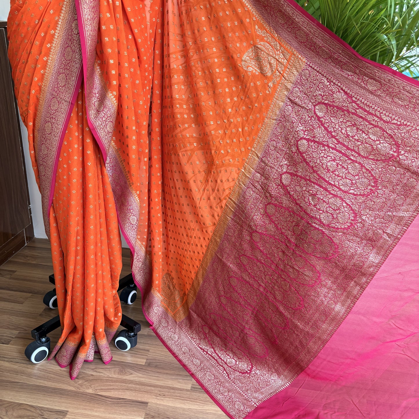Orange Pure Khaddi Georgette Banarasi Saree