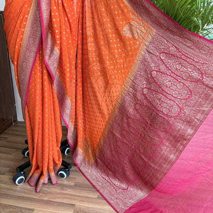 Orange Pure Khaddi Georgette Banarasi Saree
