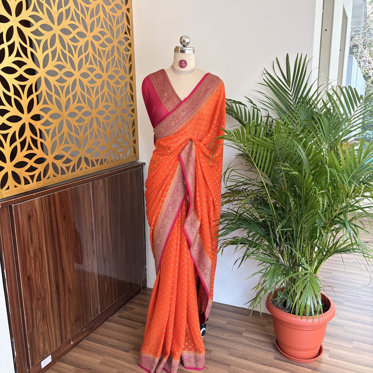 Orange Pure Khaddi Georgette Banarasi Saree