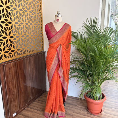 Orange Pure Khaddi Georgette Banarasi Saree