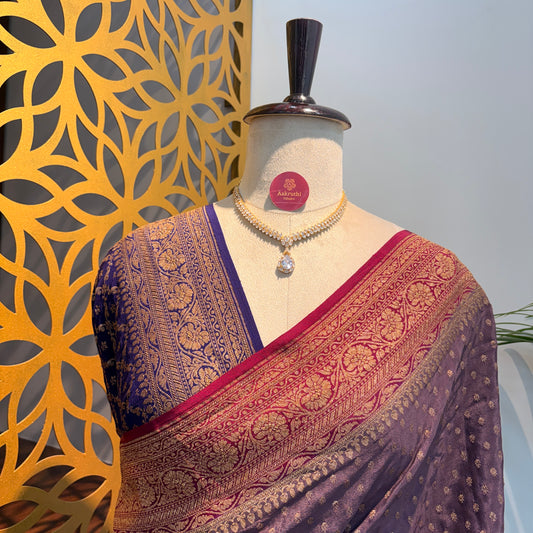 Dusty Mauve Banarasi Pure Crepe Saree