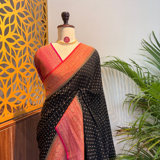 Black Banarasi Pure Crepe Saree