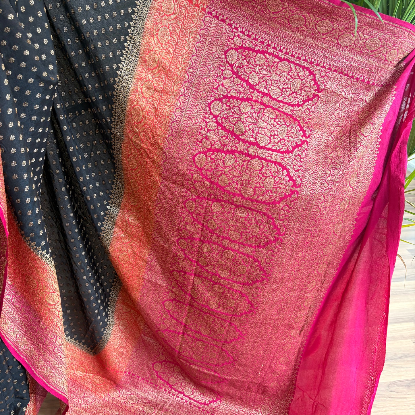 Black Banarasi Pure Crepe Saree