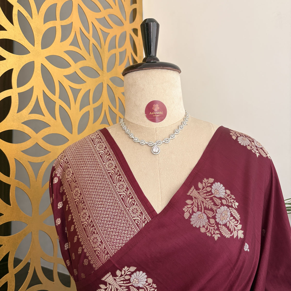 Wine Semi Raw Mango Banarasi Saree