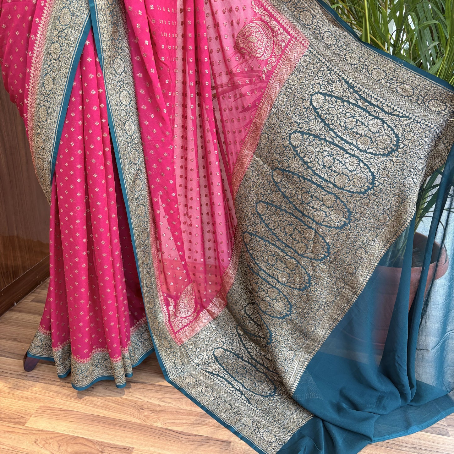 Pink Pure Khaddi Georgette Banarasi Saree