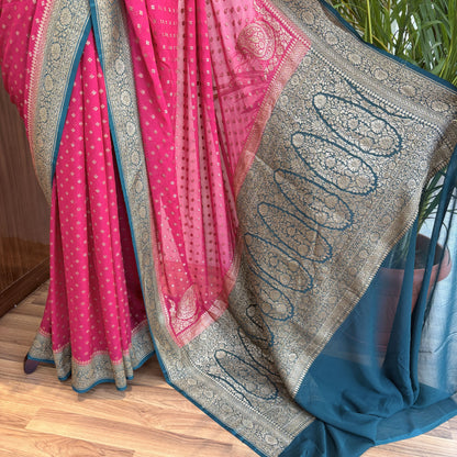 Pink Pure Khaddi Georgette Banarasi Saree