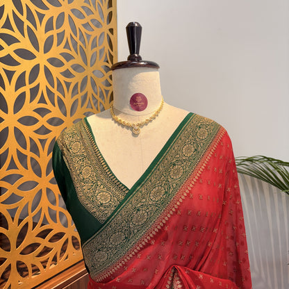 Red Pure Khaddi Georgette Banarasi Saree