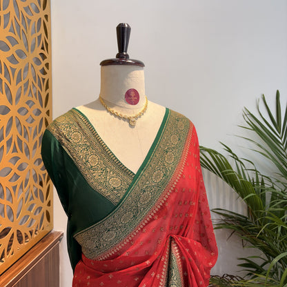 Red Pure Khaddi Georgette Banarasi Saree