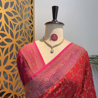 Red Jaal Banarasi Pure Crepe Saree