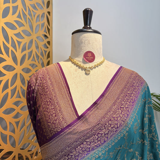 Rama Green Jaal Banarasi Pure Crepe Saree