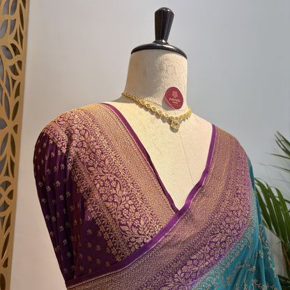 Rama Green Jaal Banarasi Pure Crepe Saree