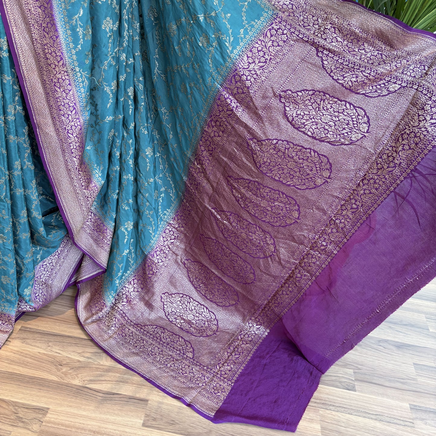 Rama Green Jaal Banarasi Pure Crepe Saree
